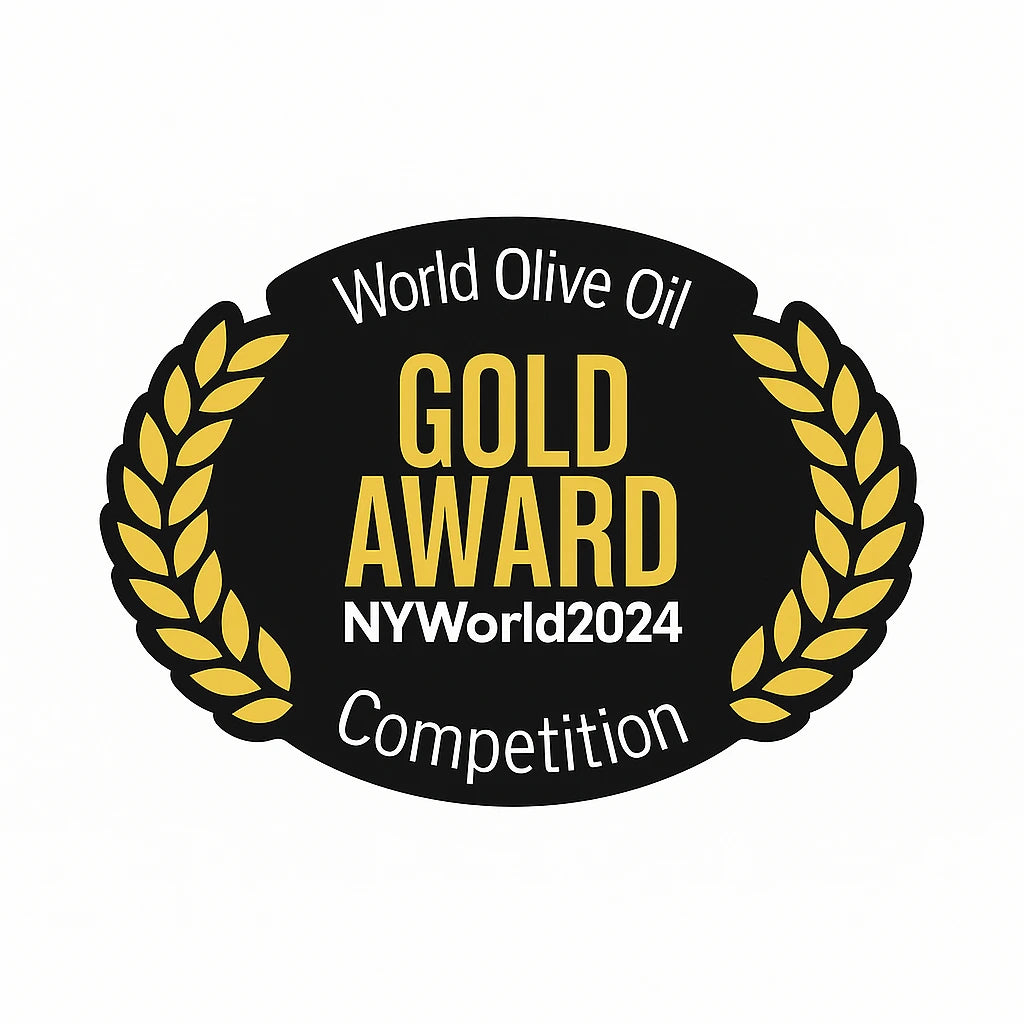 Gold Award badge from World Olive Oil Competition NYWorld2024 on a white background