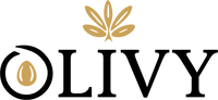 Logo of OLIVY with a stylized leaf and olive design on a white background